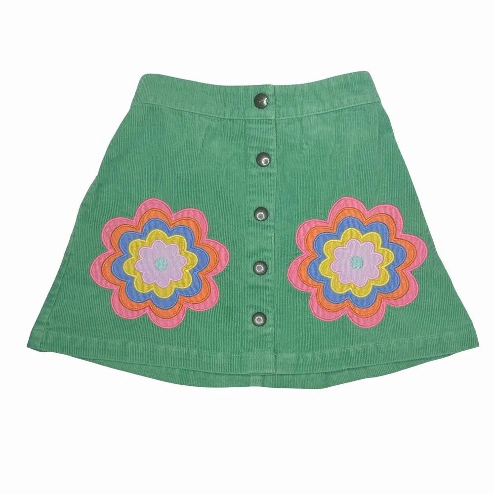Mini Boden Green Cord Flower Skirt Size 7-8